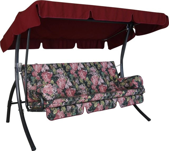 Angerer Hollywoodschaukel Trend Dresden 3-Sitzer Schwarz mit Blumenmuster und Sonnenverdeck - Bild 1
