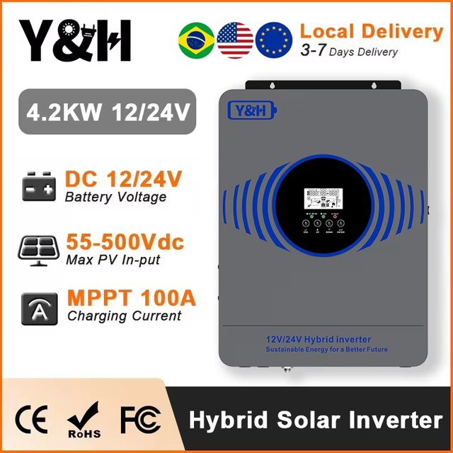 Y&H Hybrid-Solarwechselrichter mit 2,3KW/4,2KW Leistung, 12V/24V zu 230V, Reiner Sinus-Wechselrichter mit 100A MPPT Solarladegerät - Bild 1