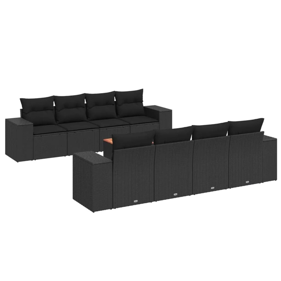 vidaXL 9-tlg Garten-Sofagarnitur aus Poly-Rattan und Akazienholz in Schwarz mit Kissen Modell 69 - Bild 2