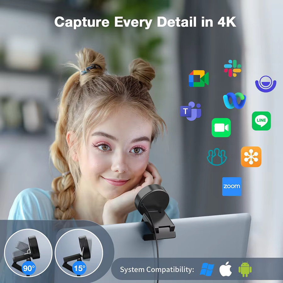 EMEET Webcam 4K mit Mikrofon und Full HD 1080P 60fps, USB-Webkamera für Computer, Desktop und Laptop, Schwarz - Bild 6