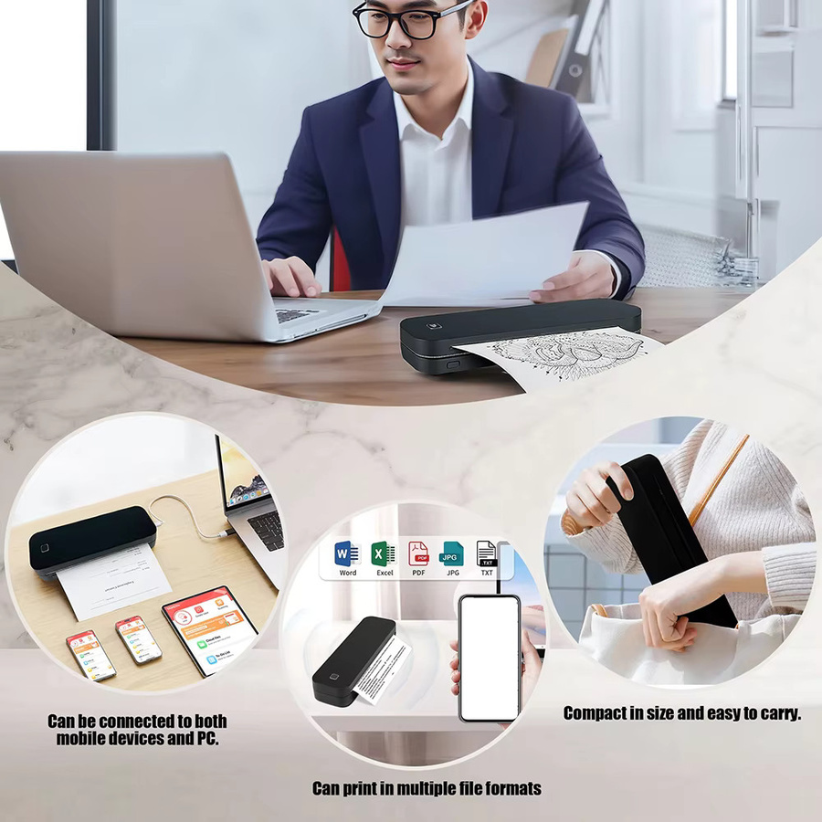 Marklife Thermo-Tintenlosdrucker A4 und Tattoo Maker Mini tragbarer Bluetooth-Wireless-Drucker in Weiß - Bild 3
