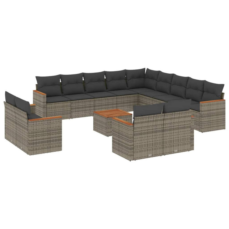 Vidaxl Gartenmöbel-Set aus Polyrattan und Akazie mit 14 Teilen und Kissen, Grau - Bild 2