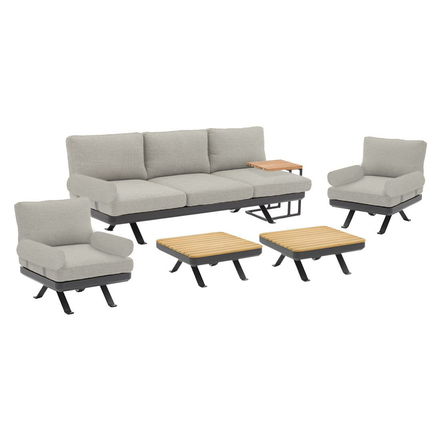 Zebra Sky Lounge 3-Sitzer Set Camden Grey mit 2 Lounge Sesseln, 2 Lounge Tischen und FLY Beistelltisch mit Teak Platten - Bild 2