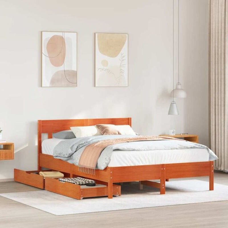 Vidaxl Massivholzbett aus Kiefer in Braun im Landhausstil, B/T/H: 140 x 190 x 81 cm - Bild 1