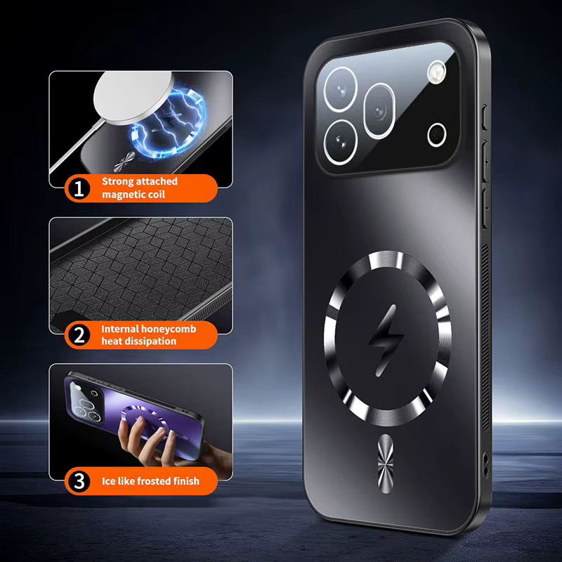 Magnetische kabellose Ladehülle für Honor 600 Pro und Honor 600 mit stoßfester AG-Mattglas-Linsenschutzfolie in Beige - Bild 3