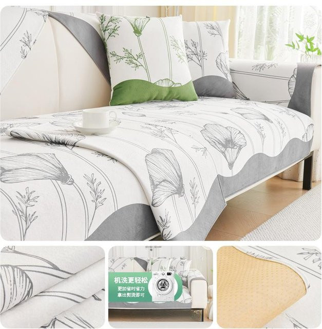 Chenille Sofabezug mit Wellenkante und Jacquard-Muster, quadratisches Kissen für dein Sofa, B/B: 70 x 70 cm - Bild 1