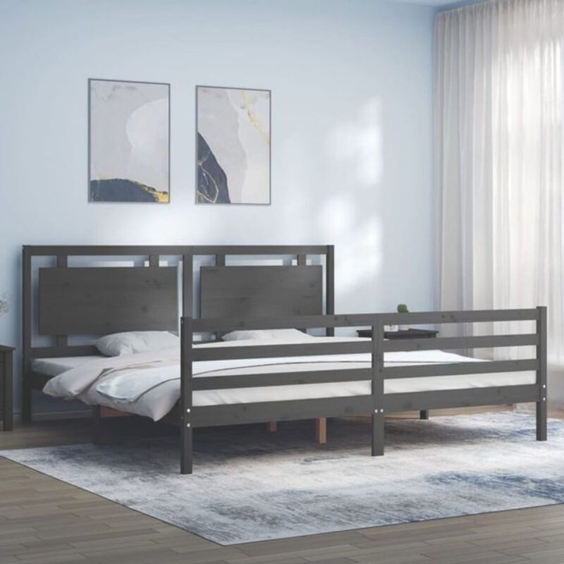 Massivholzbett aus Kiefer mit Kopfteil von VIDAXL in Grau, B/T/H: 200 x 100 x 205,5 cm - Bild 1