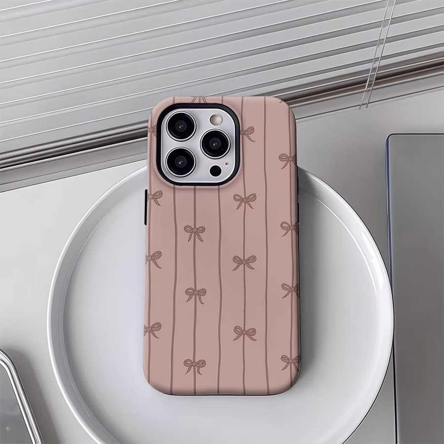 Handyhülle mit braunem Hintergrund und Schleifenstreifen für Apple iPhone 17 16 15 14 13 Pro Max Plus mit doppelschichtiger Rückseite - Bild 3