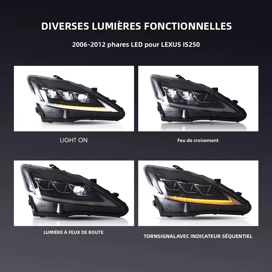 Carinamoba LED-Autoscheinwerfer Set für Lexus IS250 2006-2012 mit DRL und Blinker in Schwarz, Plug-and-Play - Bild 2