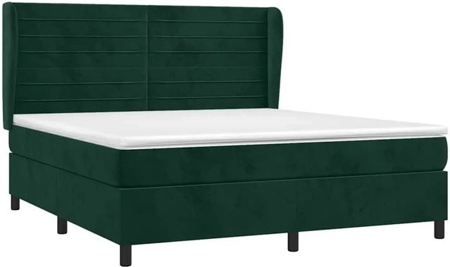 vidaXL Boxspringbett mit Matratze aus Samt in Dunkelgrün, Hybridbett mit Taschenfederkern, B/T: 180 x 200 cm - Bild 1