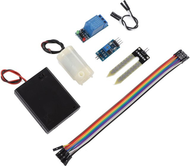 Automatische Blumengießpumpe mit Bewässerungsrelaismodul, Bodenfeuchtigkeitssensor und Anschlussleitungskit in Schwarz - Bild 1