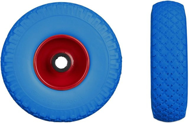 Relaxdays Sackkarrenrad 2er Set aus PU-Gummi und Stahl, Pannensicher, Blau/Rot, Durchmesser: 26 cm, Breite: 8,5 cm - Bild 1