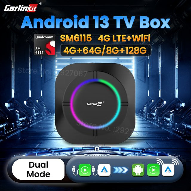 CarlinKit CarPlay AI Box Android 13 SM6115 mit 8-Kern Prozessor, Wireless CarPlay und Android Auto, Video-TV-Streaming Box mit 4G LTE und WiFi, Farbe: Schwarz, 64G/128G - Bild 1