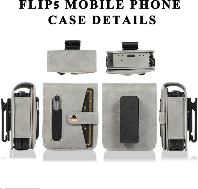 Samsung Galaxy Z Flip 5 Handyhülle mit Gürtelclip und Kartenfach in Grau - Bild 1