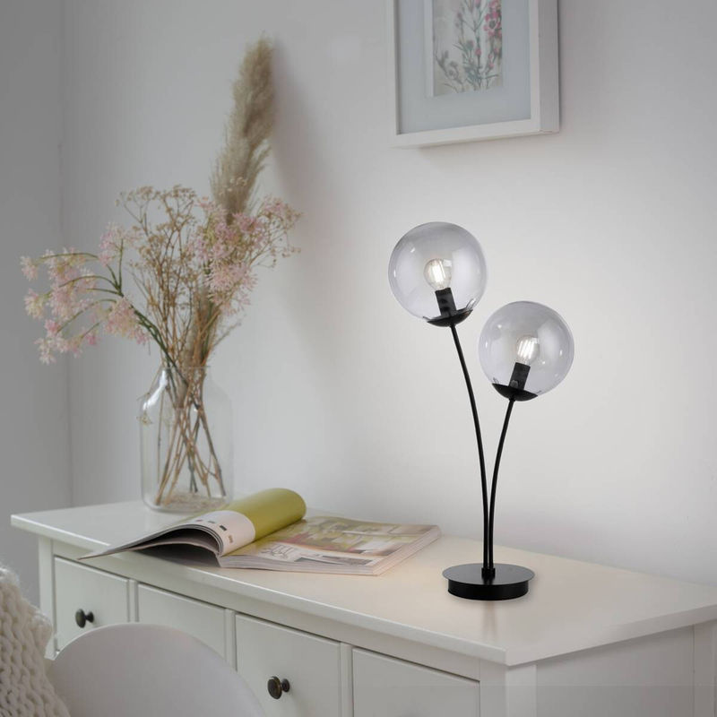Just Light Tischleuchte Big Widow 2-flammig Schwarz mit Rauchglas und Metall B/H: 33,5 x 60 cm - Bild 5