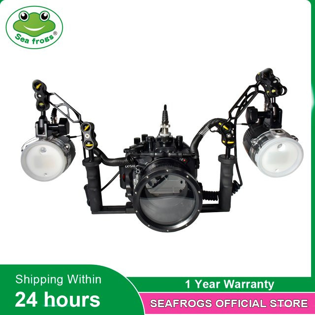 Seafrogs Unterwasserkamera Tauchgehäuse aus Aluminiumlegierung mit Blitz-Tablett und Dome Port für Sony A7SIII, Schwarz - Bild 1