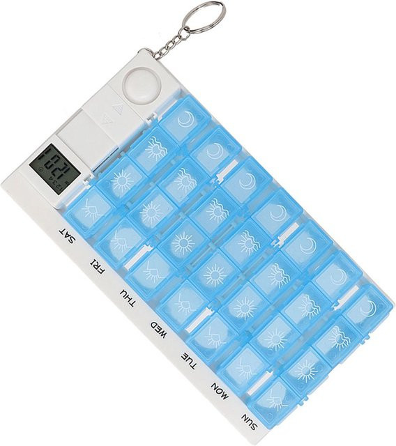 FunCouples Medikamentenbox mit 28 Fächern für die wöchentliche Aufbewahrung von Tabletten und Pillen, Blau-Weiß - Bild 1