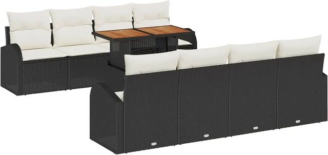 vidaXL Garten-Sofa-Set aus Poly-Rattan in Schwarz mit 9 Teilen, U-Form mit Stauraum und Tisch - Bild 1