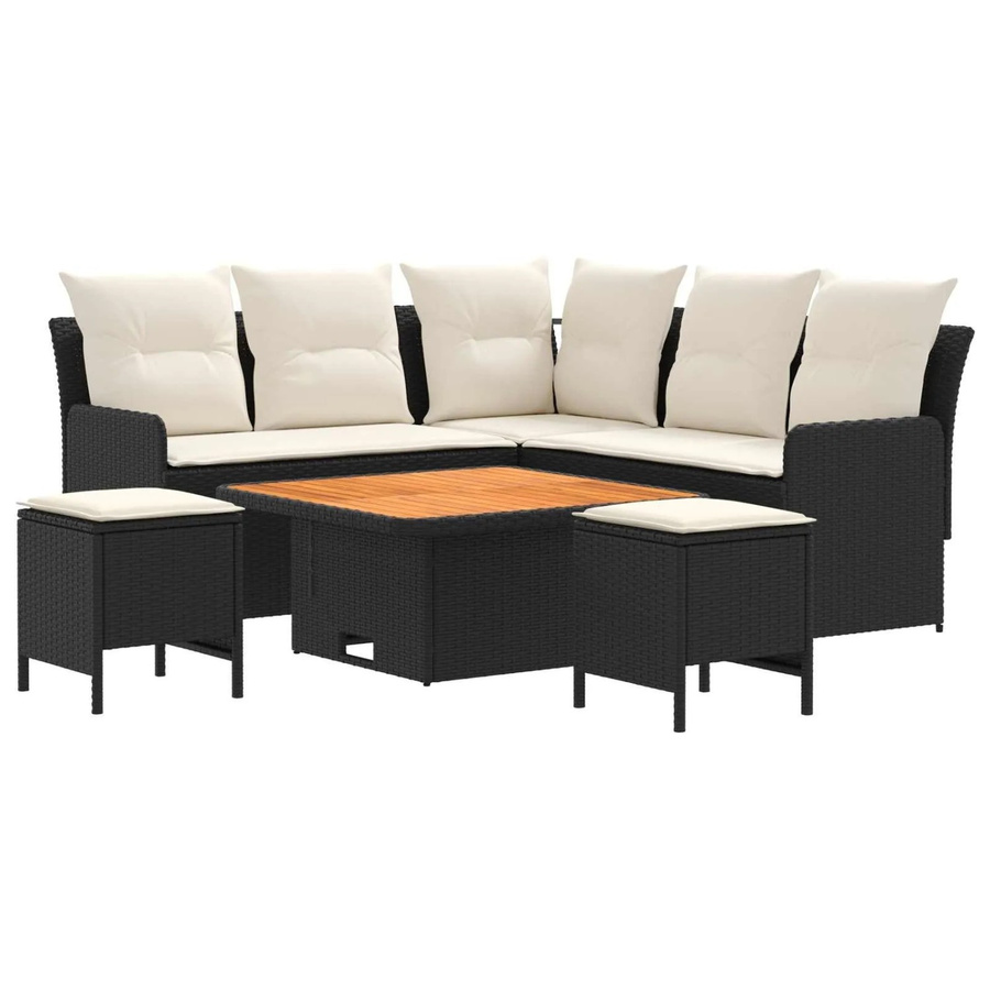 vidaXL Gartenmöbel-Set aus PE-Rattan und Akazienholz in Schwarz und Beige mit 6 Polstern - Bild 2