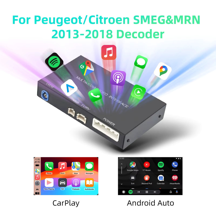 Ezonetronics OEM Bildschirm-Upgrade Decoderbox für Peugeot und Citroen 2013–2018 mit 7 Zoll Display für SMEG/MRN-Systeme, CarPlay und Android, Schwarz - Bild 2