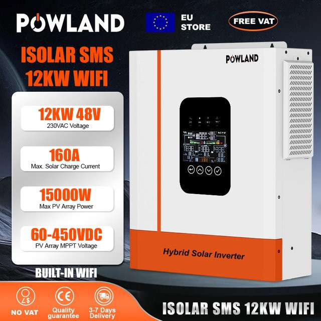 POWLAND Hybrid Solar Inverter 12kW 48V mit MPPT, reiner Sinuswelle, LCD und WiFi, Farbe: Weiß - Bild 1