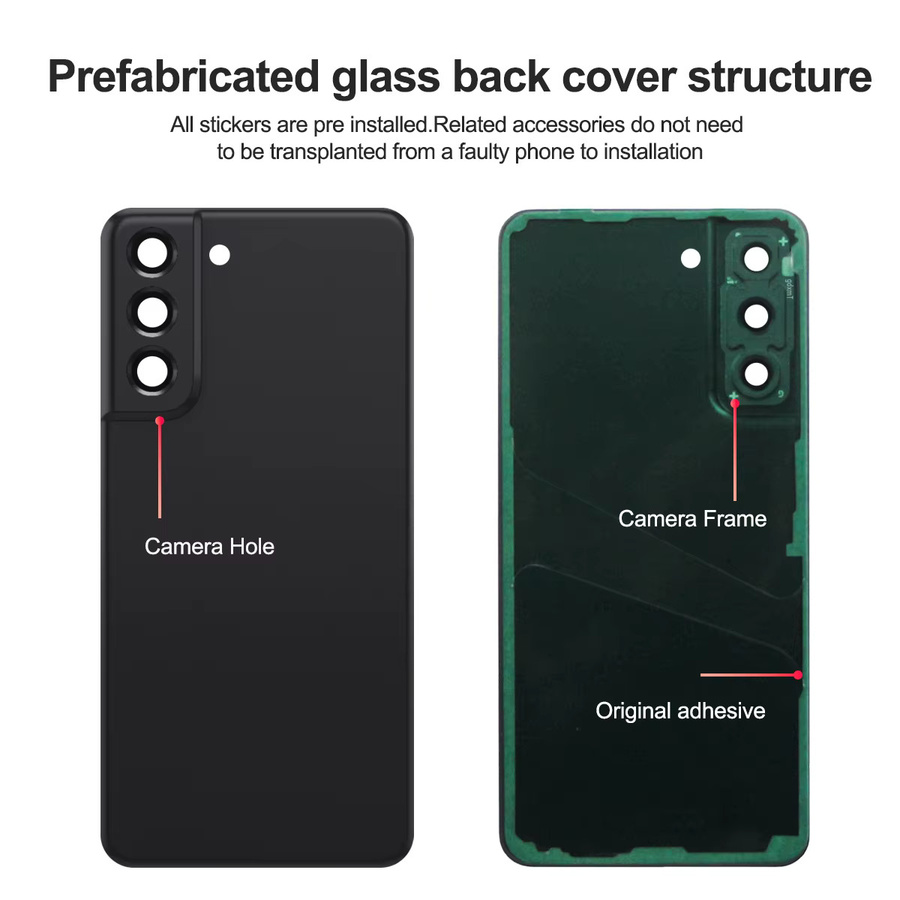 5er-Set Samsung S21 FE Akkuabdeckung in Schwarz mit Kameralinse als Ersatzgehäuse für Modell G990B - Bild 2