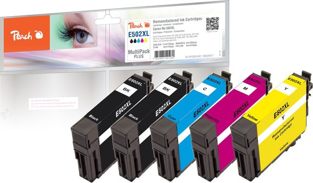Peach E502 XL Tintenpatronen Set für Epson Expression Home XP-5100 und XP-5105, 5 Stück (2x Schwarz, Cyan, Magenta, Gelb), wiederaufbereitet - Bild 1