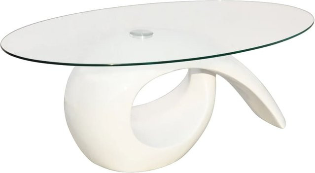 Ovaler Kaffeetisch von Yiwydaa mit Glasplatte in Weiß und Transparent, modern mit Hochglanz-Finish - Bild 1