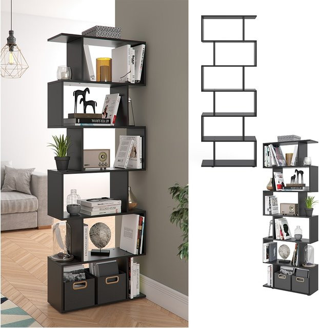 VICCO LEVIO Raumteiler Bücherregal mit 6 Fächern in Schwarz, Standregal Höhe: 196 cm, Breite: 70 cm, Tiefe: 30 cm - Bild 1