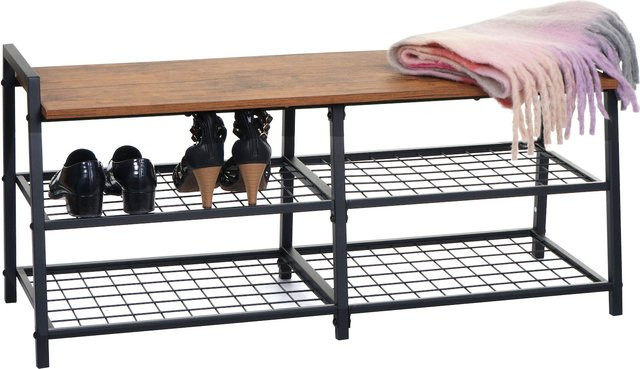 Schuhregal MCW A27 als Schuhschrank und Sitzbank mit 4 Fächern in Wildeiche-Optik, B/T/H: 40 x 38 x 107 cm - Bild 1