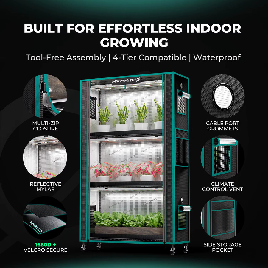 Mars Hydro Grow Tent Set 2025 mit LED Wachstumslicht und Pflanzenständer in Schwarz - Bild 2