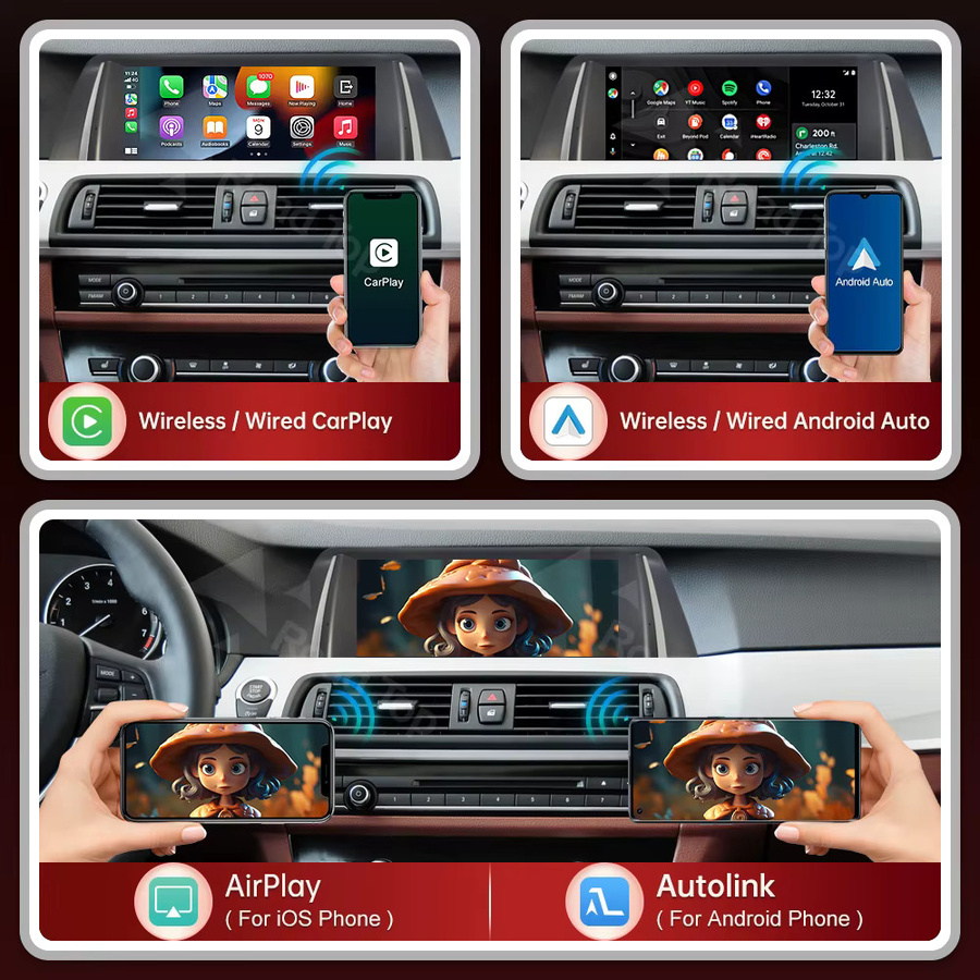 RoadTop Wireless CarPlay und Android Auto Multimedia Radio mit Linux Bildschirm für BMW 5er F10 F11 CIC NBT System, 10,25 Zoll, Schwarz - Bild 2