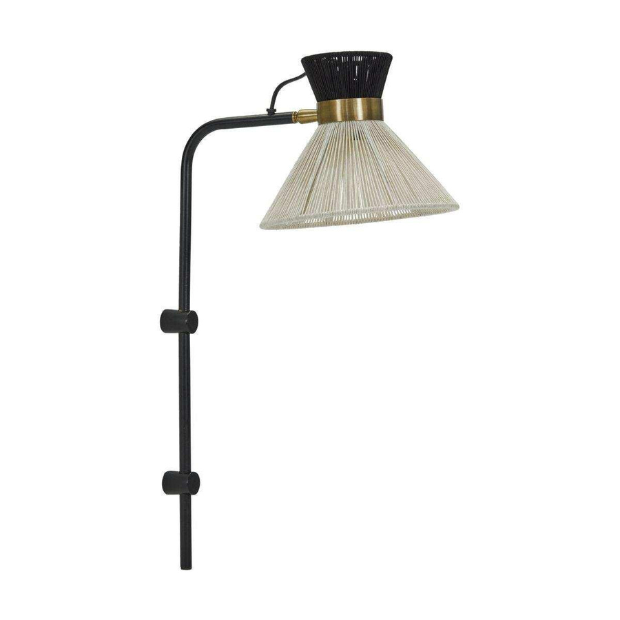 House Doctor Wandleuchte Cord in Schwarz aus Eisen und Messing mit Stoffschirm, Höhe: 54 cm - Bild 1