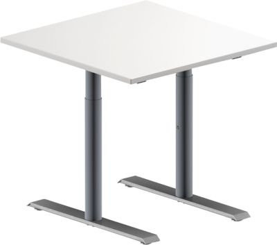 Schäfer Shop Genius Konferenztisch MODENA FLEX, quadratisch, T-Fuß Rundrohr, Farbe: weiß/weißaluminium, B/T/H: 80 x 80 x 65-85 cm - Bild 1