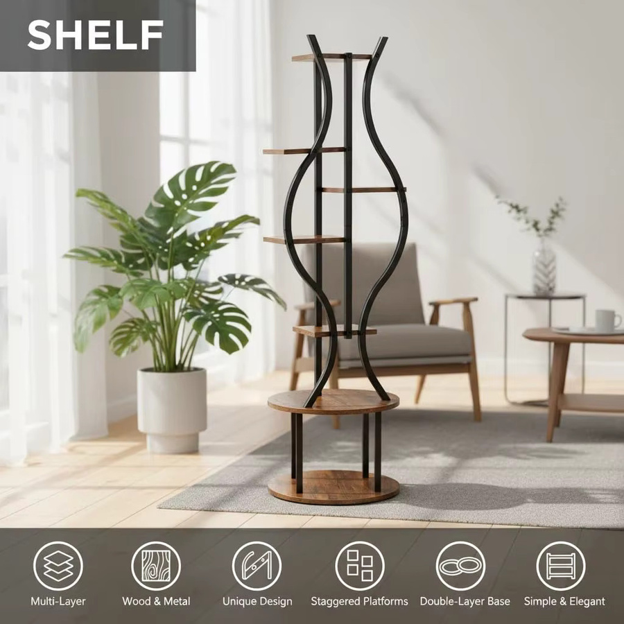 Studyset Pflanzenregal aus Metall in Braun, 7-stufiges modernes Blumenregal für Wohnzimmer, Schlafzimmer oder Balkon, Höhe: 145 cm - Bild 5