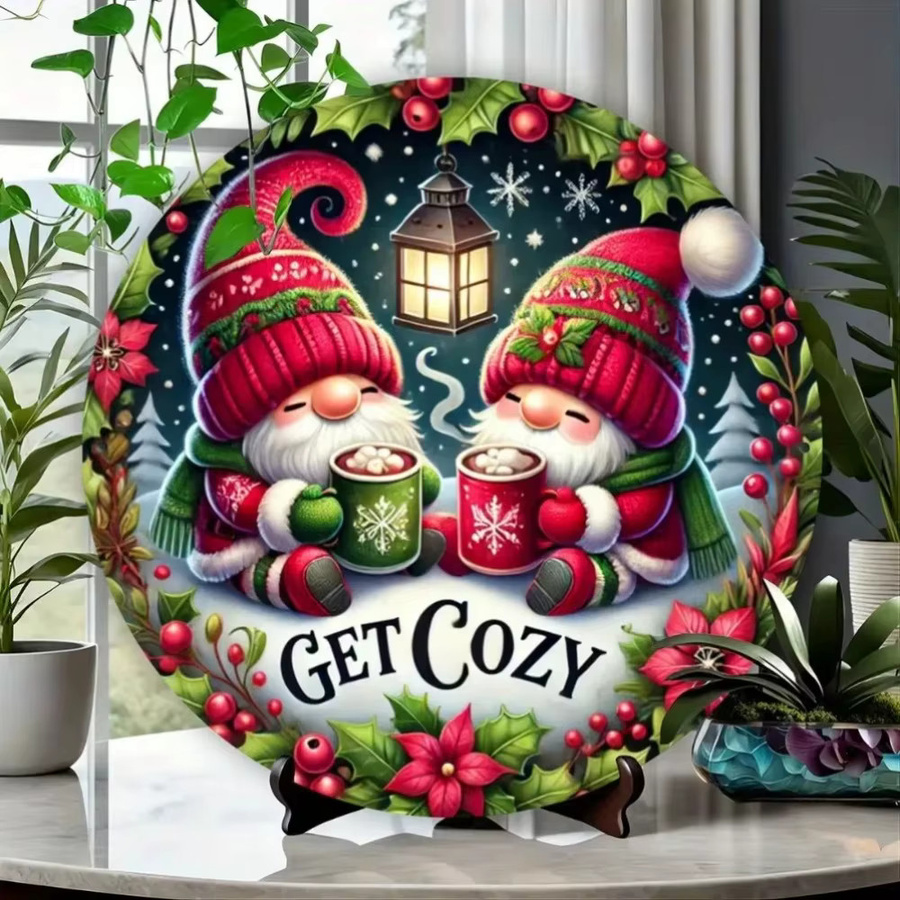 Runde Weihnachtswandkunst aus Eisen mit Weihnachtszwerg von CIFBUY, Multicolor, Durchmesser: 20 cm - Bild 5