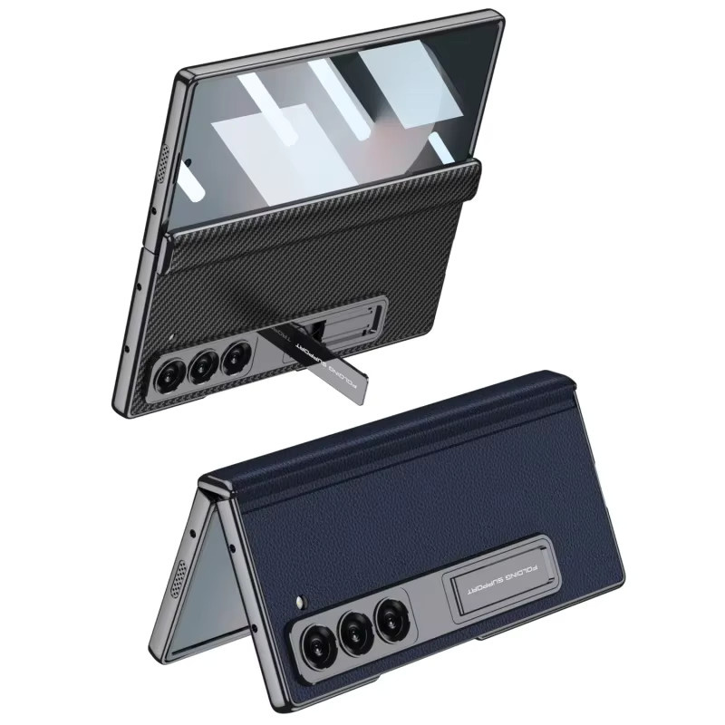 Luxuriöse Business Leder-Handyhülle mit magnetischem Scharnier und Glas-Displayschutz für Samsung Galaxy Z Fold 7 und Z Fold 6 in Blau - Bild 4