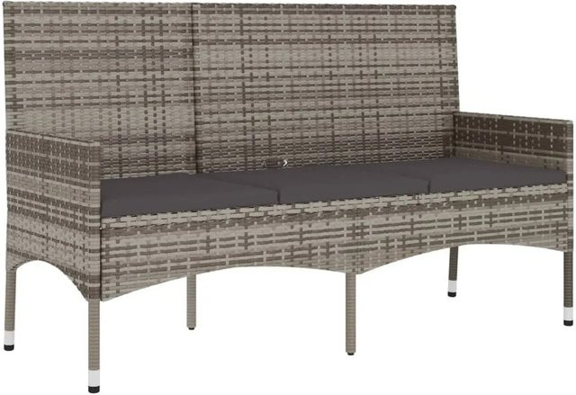 vidaXL Gartenbank 3-Sitzer aus Poly Rattan und Metall mit Kissen in Grau - Bild 1