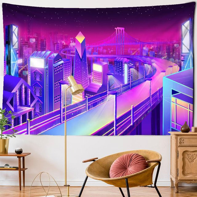 Science-Fiction Ölgemälde Wandteppich von Super Six in Purple, Bohemian Psychedelic Wanddeko mit abstraktem Cartoon-Design, Breite: 95 cm, Höhe: 70 cm - Bild 1