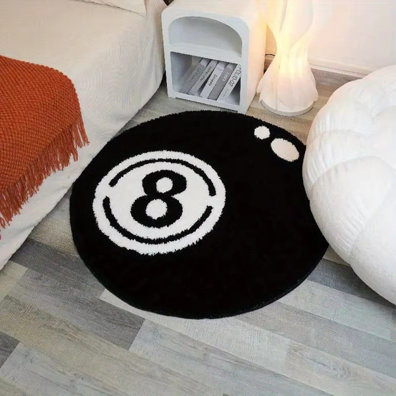 VIKAMA Billard-Teppich in Schwarz mit 8 Kugeln, runder und rutschfester Teppich für Wohnzimmer und Schlafzimmer - Bild 4