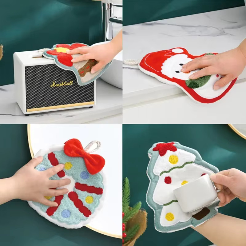 Weihnachtliches Cartoon Handtuch aus Korallen-Samt für Küche und Badezimmer - Bild 3