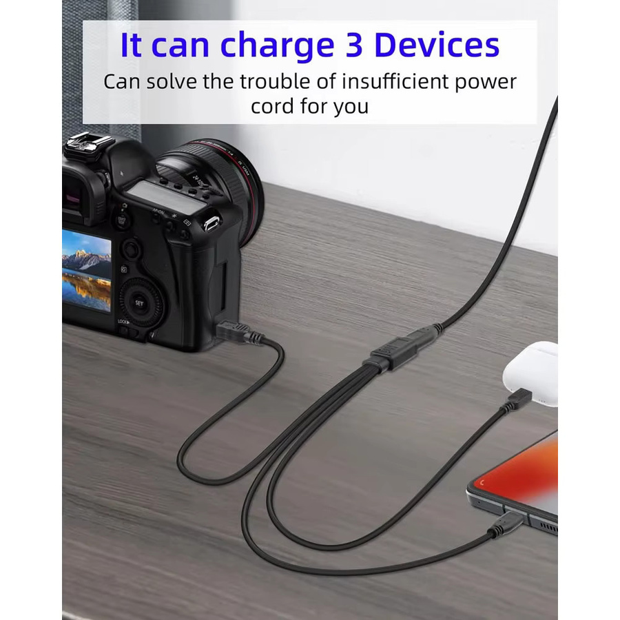 3-in-1 USB-C Splitterkabel Typ-C Verlängerungskabel mit USB-C, Micro-USB und Mini-USB Anschlüssen in Schwarz - Bild 2