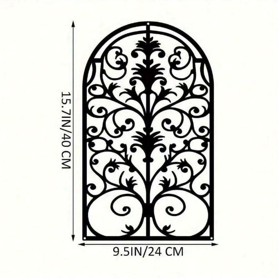 CIFBUY Wanddekoration aus Metall in Schwarz – Vintage Fensterrahmen im gotischen Kathedralen-Design mit floralen Verzierungen für den Industrial- und Bauernhaus-Stil - Bild 2