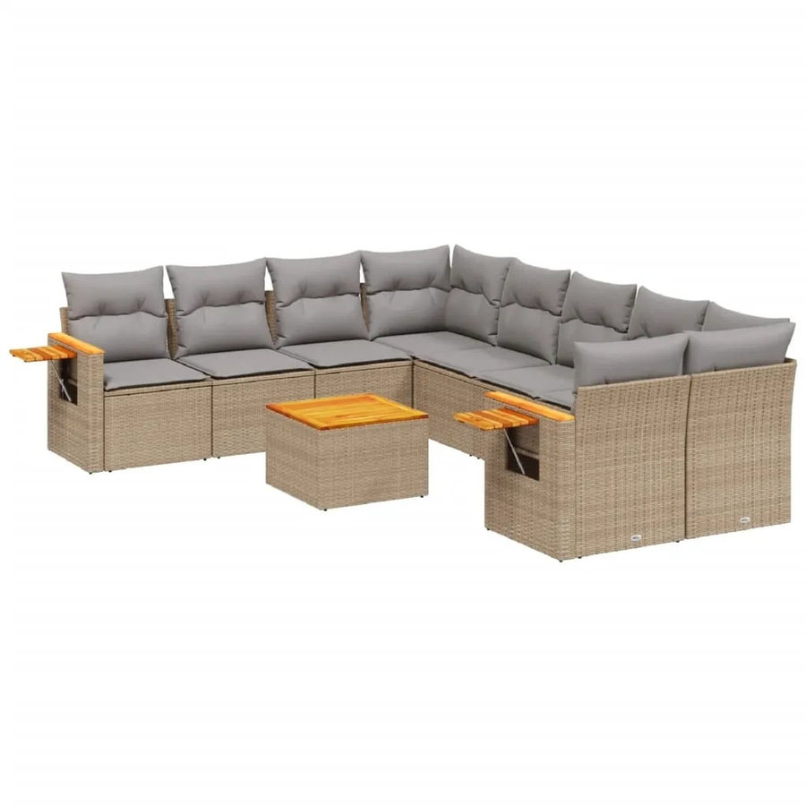 vidaXL 9-teilige Garten-Sofagarnitur aus Poly-Rattan und Akazienholz mit Kissen in Beige - Bild 2