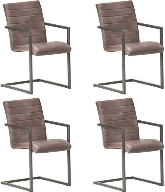 vidaXL Freischwinger Set 4 Stück aus Echtleder in Braun mit Metallgestell im Retro-Design - Bild 1