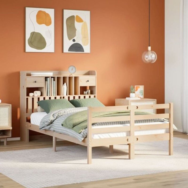 Massivholzbett mit Regal von Vidaxl aus Kiefernholz in Braun, B/T: 135 x 190 cm - Bild 1