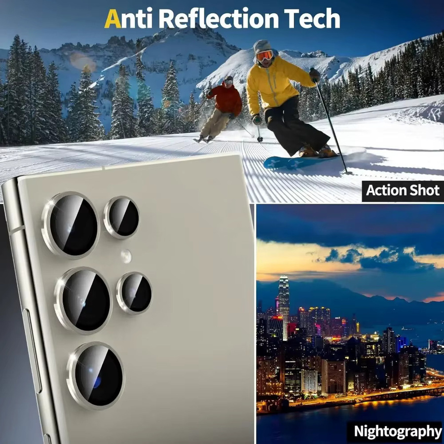 Kameraobjektivschutz aus gehärtetem Glas mit Metallring für Samsung Galaxy S24 Ultra S23 S22 Plus FE in Silber - Bild 4