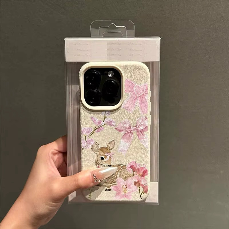 Elegante Apple iPhone Handyhülle mit Schleife und Hirsch-Aufdruck in Beige für iPhone 17, 16, 15 Pro Max Series - Bild 3