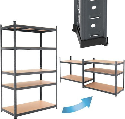 ECD Germany Werkstattregal aus Metall in Anthrazit mit 5 verstellbaren MDF-Böden, B/T/H: 200 x 100 x 60 cm - Bild 1