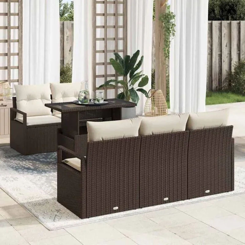 Vidaxl Garten-Sofa-Set aus Poly-Rattan in Braun mit integriertem Stauraum, 6-teilig - Bild 1